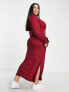 Фото #2 товара Yours Exclusive milkmaid midi dress in dark red