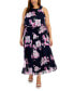 Фото #1 товара Plus Size Floral-Print Halterneck Maxi Dress