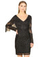 ფოტო #1 პროდუქტის Women's Long Sleeve Beaded V-Neck Fringe Cocktail Mini Dress