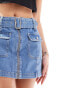 Tommy Jeans belted zipper denim mini skirt in mid wash