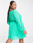 ASOS DESIGN Curve square neck pleated mini skater dress in emerald green US 14 - фото #4