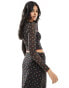 The Frolic mesh bow detail long sleeve top co-ord in black cherry print Черный, 38 - фото #4