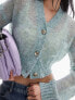 Фото #3 товара Topshop knitted sheer knit cardigan in sage