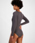 ფოტო #2 პროდუქტის Juniors' Rib-Knit Overlay Long-Sleeve Bodysuit