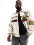 ASOS DESIGN oversized faux leather motocross bomber jacket in ecru