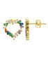 14K Gold-Plated Rainbow Baguette Open Heart Studs Earrings