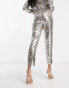 ASOS DESIGN sequin cigarette suit trousers in silver