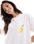 ASOS DESIGN oversized t-shirt with painted citrus fruit graphic in lemon Желтый, XS - EU 32-34 - фото #4