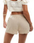 Pull&Bear textured drawstring waist short in sand