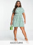 Фото #1 товара ASOS DESIGN Curve nipped in waist mini dress in green boucle