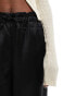 YAS tie waist satin wide leg trouser in black - BLACK