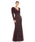 ფოტო #1 პროდუქტის Women's Sequined Wrap Over Puff Long Sleeve Gown