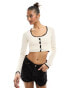 Фото #1 товара In The Style knitted cropped cardigan co-ord with contrast trim in cream