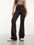 River Island suedette bootleg trouser in dark brown Коричневый, 40 - фото #1