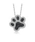 White Gold Plating with Black & White Cubic Zirconia Cat Dog Pet Paw Pendant Necklace in Sterling Silver