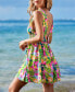 Фото #2 товара Women's Pink & Green Tropical Plunging Mini Beach Dress