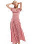 Фото #1 товара Glamorous v neck lace trim midi tea dress in pink ditsy floral