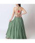 ფოტო #5 პროდუქტის Women's Pista Green Hand Embroidered Crop Top and Skirt Set with Floral Handwork