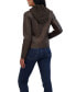 Women's Garment Dyed Faux Leather Zip Front Jacket With Detachable Sweater Knit Hood