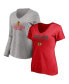 ფოტო #1 პროდუქტის Women's Red, Heather Gray Chicago Blackhawks Short Sleeve and Long Sleeve V-Neck T-shirt Combo Pack