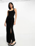 ASOS DESIGN scoop drape midi with ruched seam and poppers in black