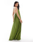 ASOS DESIGN scooped out halter pleated maxi dress in olive