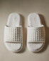 Waffle-knit platform slippers