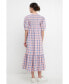 Women's Gingham Textured Smocked Yoke Midi Dress