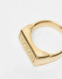 ASOS DESIGN waterproof stainless steel rectangular signet ring with embossed design in gold tone