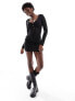 Cotton:On textured long sleeve button front mini dress in black