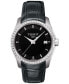 Women's Swiss Couturier Diamond (1/3 ct. t.w.) Black Leather Strap Watch 32mm