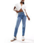 Hollister high rise mom jean in bright blue with abrasion