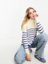 Vero Moda high neck stripe jumper in blue and white