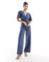 ASOS DESIGN ruched front cut out back jumpsuit in navy