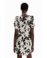 Women's Short floral dress black|white, XXSmall - фото #2