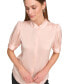 ფოტო #4 პროდუქტის Women's Puff-Sleeve Mandarin-Collar Covered-Placket Blouse