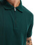 Фото #2 товара ASOS DESIGN heavyweight polo shirt with silver zip in dark green