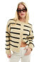 ASOS DESIGN boxy knitted button front crew neck cardigan in stripe