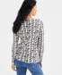 Women's Printed Long Sleeve Scoop-Neck Top, Created for Macy's Цветочный Черный, XL - фото #4