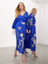 Фото #1 товара ASOS EDITION satin wrap midi dress with trailing tulip embroidery in blue