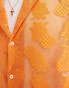 ASOS DESIGN short sleeve deep revere collar pineapple lace shirt in orange