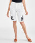 Фото #3 товара Petite Mid Rise Embroidered Raw Edge Denim Shorts, Created for Macy's