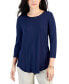 Фото #1 товара Petite Satin-Trim 3/4-Sleeve Top, Created for Macy's