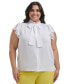 ფოტო #1 პროდუქტის Plus Size Solid-Color Tie Cap-Sleeve Blouse