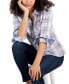 ფოტო #3 პროდუქტის Women's Plaid Button-Down Long-Sleeve Shirt