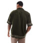 Фото #4 товара Abercrombie & Fitch embroidered border pattern short sleeve shirt relaxed fit in olive green