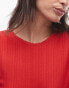 Фото #3 товара Topshop picot trim pointelle long sleeve top in red