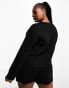 ASOS DESIGN Curve mix & match cotton long sleeve henley pyjama top in black