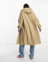 ASOS DESIGN rubberised rain parka in stone