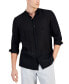 ფოტო #1 პროდუქტის Men's Regular-Fit Crinkled Button-Down Band-Collar Shirt, Created for Macy's